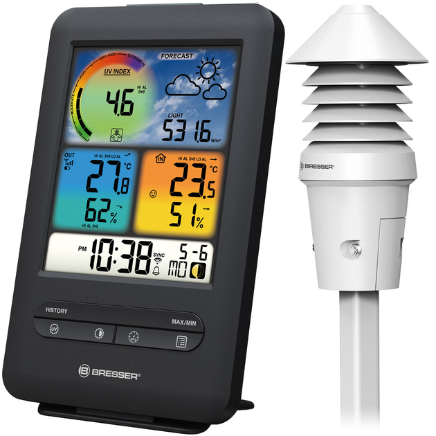 Метеостанция Bresser WIFI Colour 4-in-1 UV_Light Sensor Black (7002534) - изображение 1