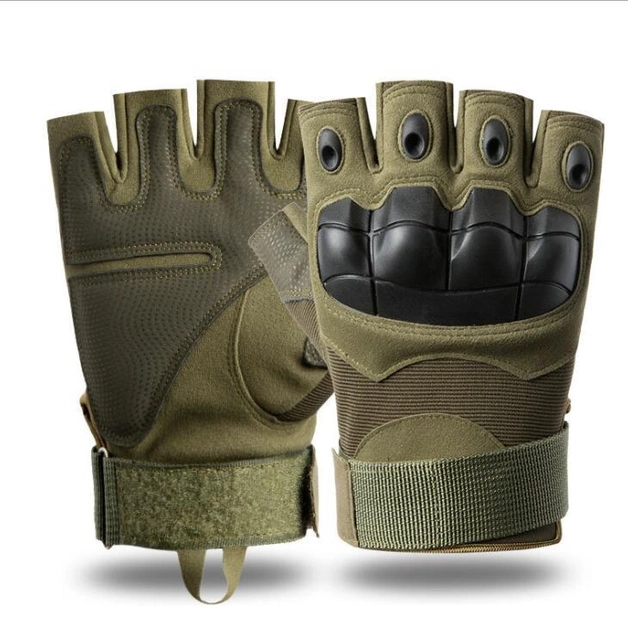 Тактичні, штурмові безпалі рукавички (велоперчатки, мотоперчатки) TG-04 Green L - зображення 1
