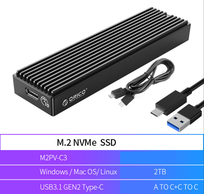 Внешний карман Orico M2PV-C3 для NVMe (PCIe) M2 SSD USB 3.1 Gen 2 Type-C - Фото 3 Внешний карман Orico M2PV-C3 для NVMe (PCIe) M2 SSD USB 3.1 Gen 2 Type-C - изображение 3