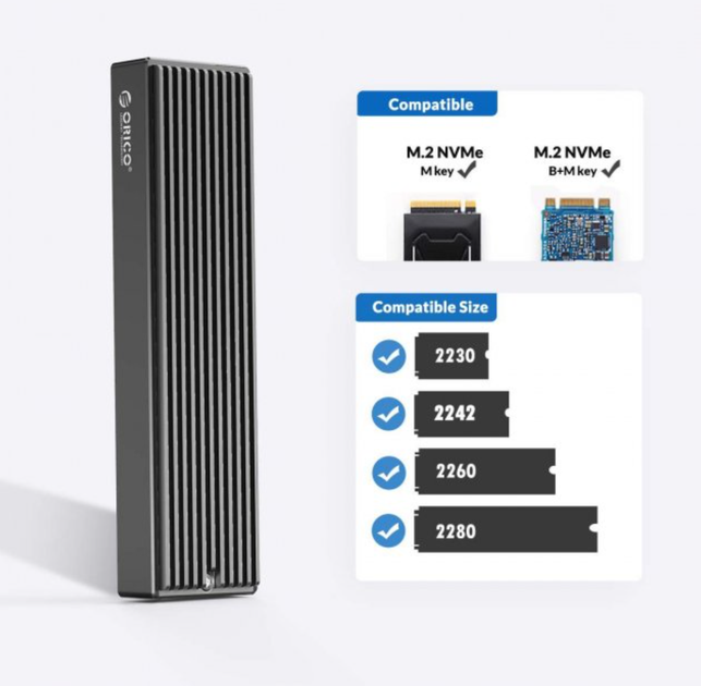 Внешний карман Orico M2PV-C3 для NVMe (PCIe) M2 SSD USB 3.1 Gen 2 Type-C - Фото 11 Внешний карман Orico M2PV-C3 для NVMe (PCIe) M2 SSD USB 3.1 Gen 2 Type-C - изображение 11