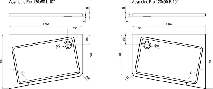 Душовий піддон Ravak Asymmetric Pro 10° 120х90 - изображение 2