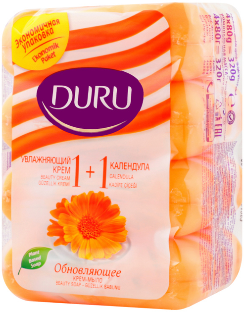 Туалетне мило Duru 1+1 з екстрактом календули та зволожуючим кремом 4 х ...