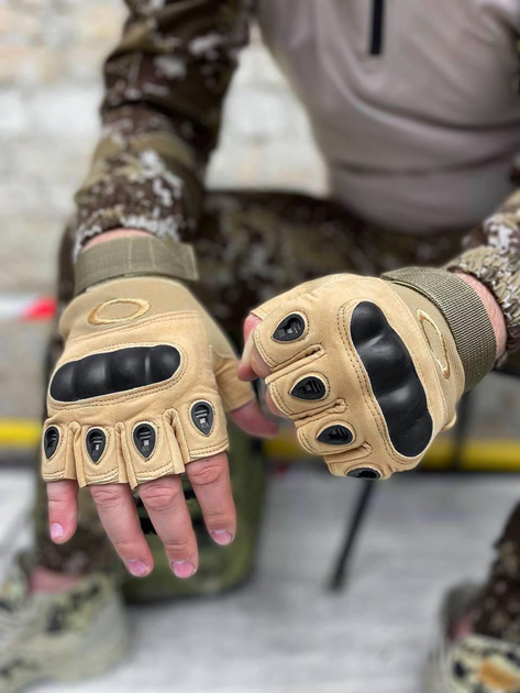 Тактические военные перчатки беспалые L Песочный - изображение 1