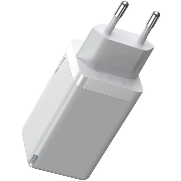 Швидкий мережевий зарядний пристрій Baseus GaN2 Pro 65W 2 Type-C + 1 USB-A White - Фото 4 Швидкий мережевий зарядний пристрій Baseus GaN2 Pro 65W 2 Type-C + 1 USB-A White - зображення 4