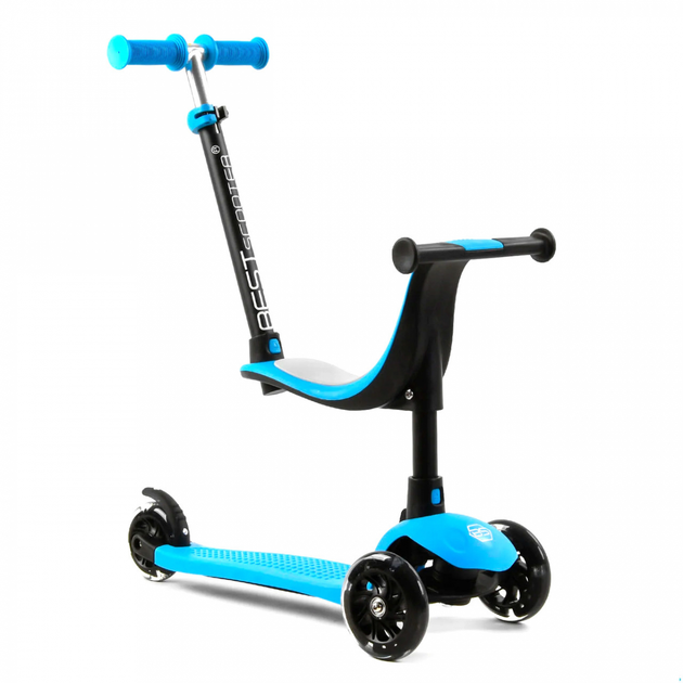 Детский трехколесный самокат-велобег Best Scooter PL-422 3 в 1 с сиденьем и родительской ручкой, Голубой 