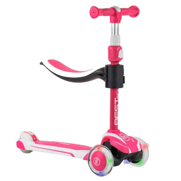 Детский трехколесный самокат-беговел Best Scooter JS-41008/63204 с сиденьем и светящимися колесами, Розово-белый 