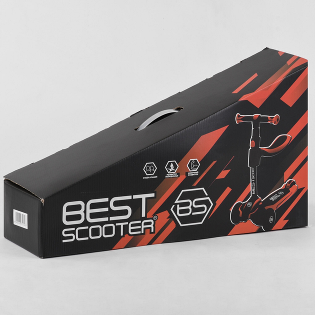 Детский трехколесный самокат-беговел Best Scooter JS-41008/63204 с сиденьем и светящимися колесами, Розово-белый 