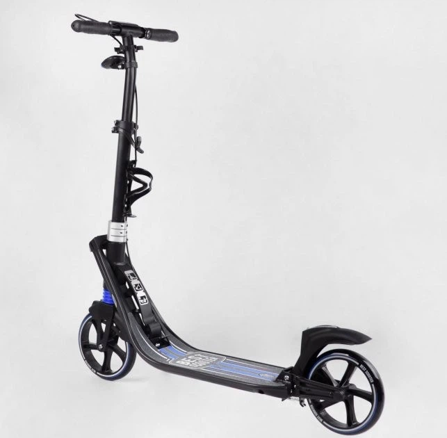 Самокат двухколесный Best Scooter с фарой и амортизацией от 6 лет черный с синим L-50267 - Фото 4 Самокат двухколесный Best Scooter с фарой и амортизацией от 6 лет черный с синим L-50267 - изображение 4