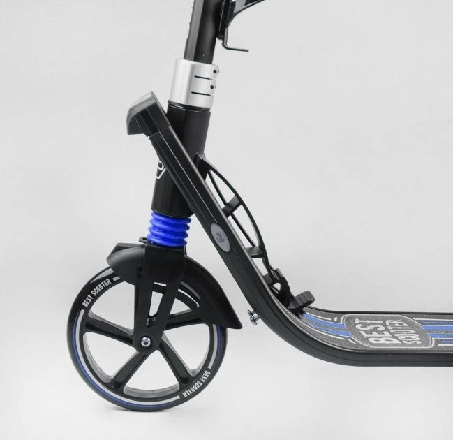 Самокат двухколесный Best Scooter с фарой и амортизацией от 6 лет черный с синим L-50267 - Фото 7 Самокат двухколесный Best Scooter с фарой и амортизацией от 6 лет черный с синим L-50267 - изображение 7