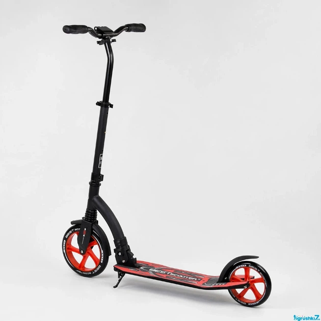 Самокат детский двухколесный Best Scooter от 5 лет с амортизацией черный с оранжевым 40860 - изображение 3