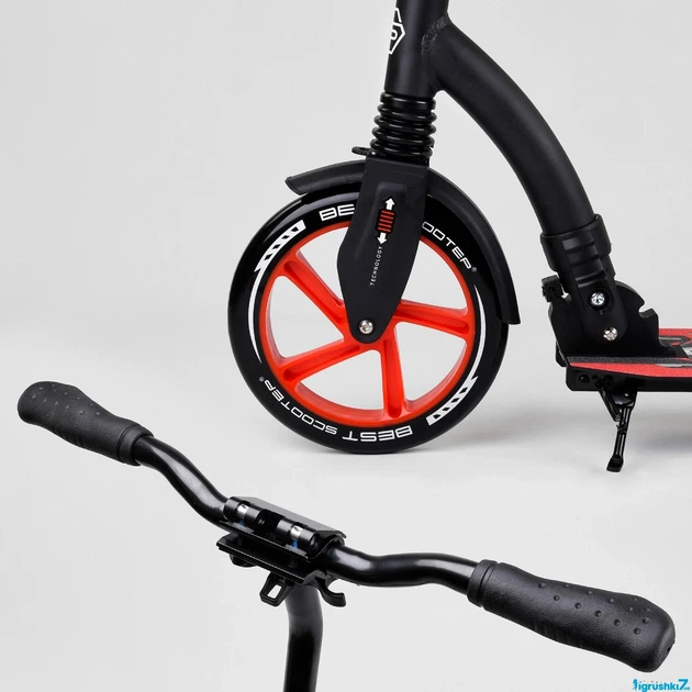 Самокат детский двухколесный Best Scooter от 5 лет с амортизацией черный с оранжевым 40860 - изображение 4