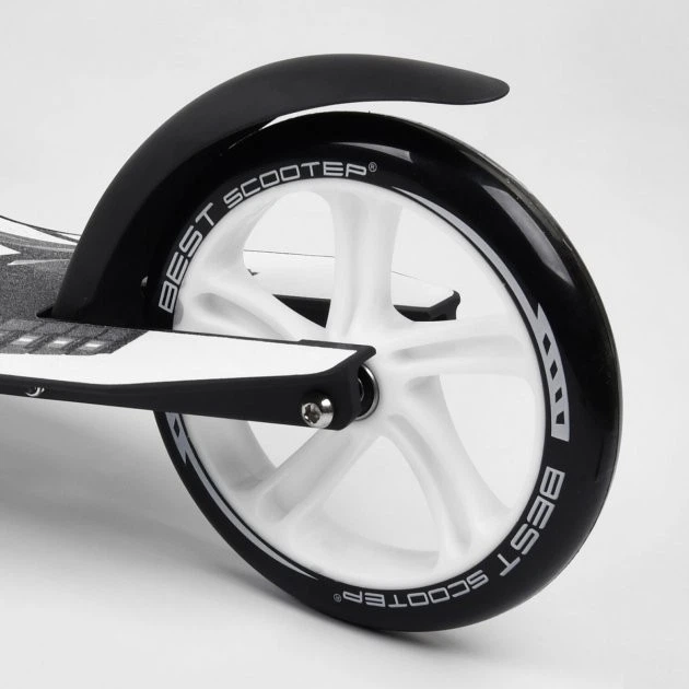 Самокат детский двухколесный Best Scooter от 5 лет широкий руль и амортизация черный с белым 75343 - Фото 6 Самокат детский двухколесный Best Scooter от 5 лет широкий руль и амортизация черный с белым 75343 - изображение 6