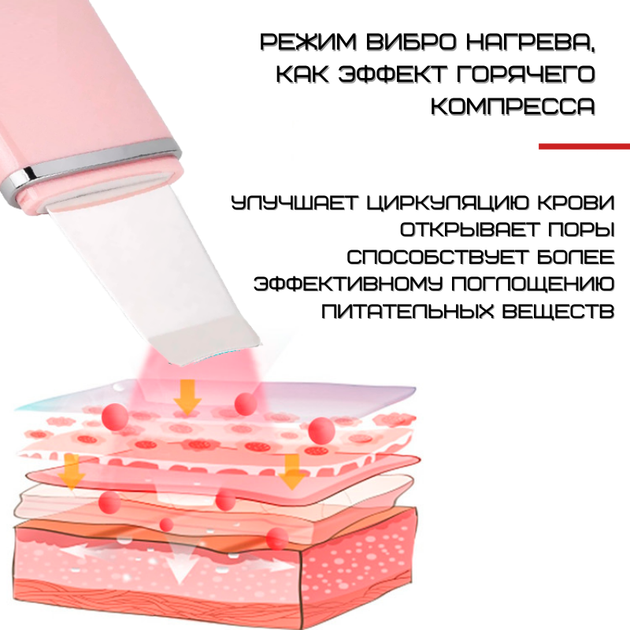 Портативный Ультразвуковой Скрабер Для Чистки Лица, Лифтинга и Тонизации с Функцией EMS и Разогревающим Эффектом 4in1 Черный - изображение 3