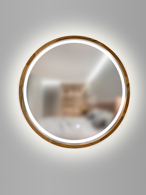 Зеркало Luxury Wood деревянное круглое с подсветкой led 40см Pythagoras ...