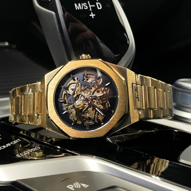 Часы наручные механические с автоподзаводом золотого цвета Gusto Skeleton - изображение 2