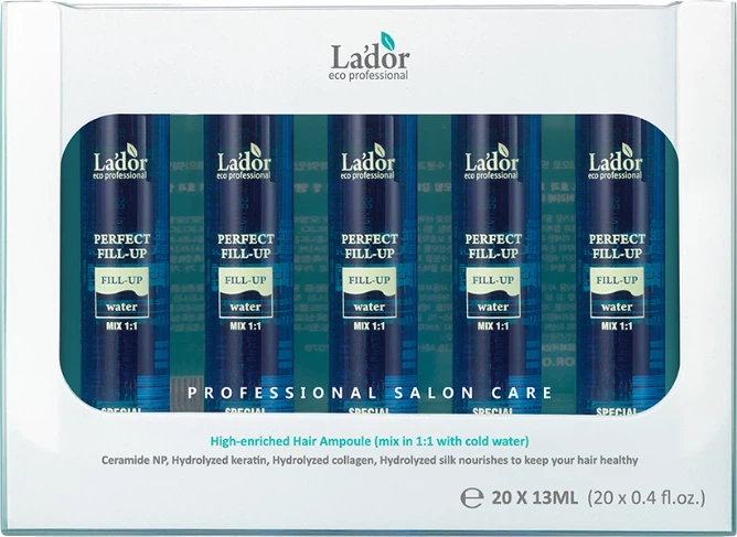 Набор восстанавливающих филлеров для волос La'dor Perfect Hair Fill-Up с эффектом ламинирования 20 шт х 13 мл (8809181937257/8809789632141) - изображение 3