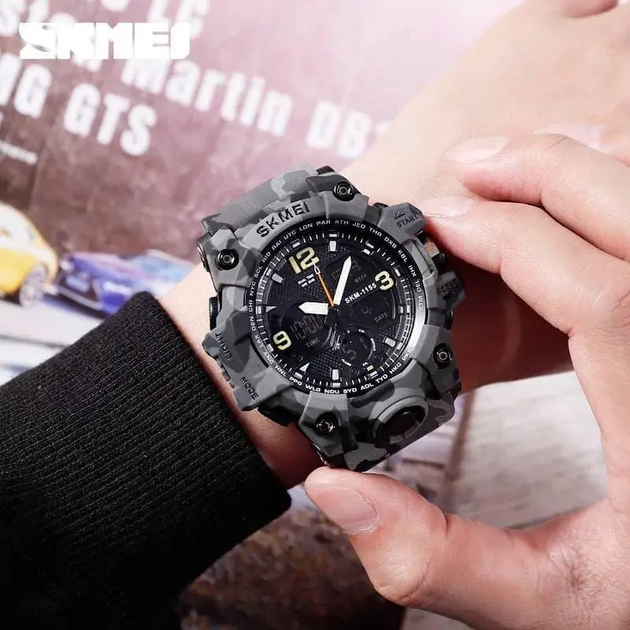 Мужские наручные часы Skmei 1742 Gray Military спортивные с подсветкой - изображение 2