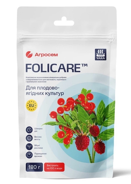 Добриво для плодово-ягідних культур Yara універсал Folicare 180 г - Фото 1 Добриво для плодово-ягідних культур Yara універсал Folicare 180 г - зображення 1