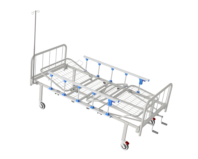 Ліжко медичне функціональне АТОН КФ-4-МП-БМ-ОП-Ш-К125 з металевими бильцями, огорожами, штативом та колесами 125 мм - зображення 2