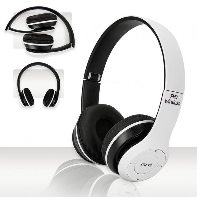 Беспроводные Наушники P-47 Bluetooth + MicroSD + FM Радио БЕЛЫЕ купить ...