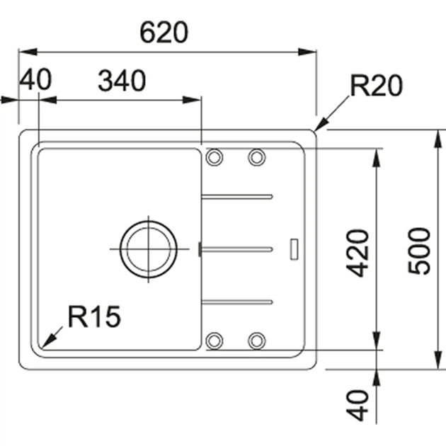 Мийка кухонна Franke Basis, фраграніт, прямокутник, з крилом, 620х500х200мм, чаша - 1, накладна, BFG 611-62, чорний матовий (114.0667.447) - изображение 2