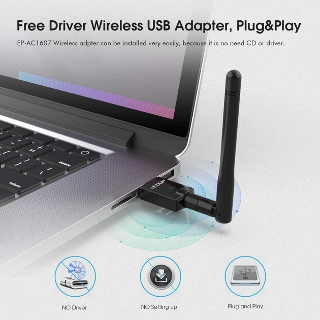 Двухдиапазонный Wi-Fi адаптер EDUP EP-AC1607 2.4/5GHz Black - изображение 3