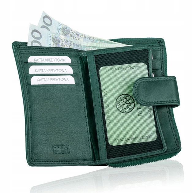 Женский кожаный кошелек Betlewski с RFID 9х13,5х3 (BPD-SS-19) - зеленый - изображение 9