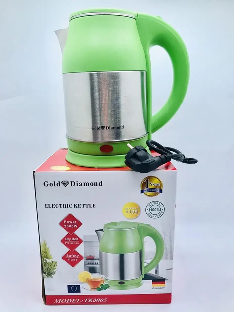 Чайник электрический (электрочайник) Gold Diamond TK0005 2000 Вт зеленый - изображение 2