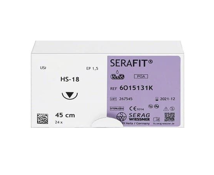 SERAFIT фарбований шовний матеріал 1 шт. (6/0 колящ. голка 9 мм, 3/8 кола, з довжиною нитки 45 см, Serag-wiessner, шовний матеріал), 2410-2224 - зображення 1