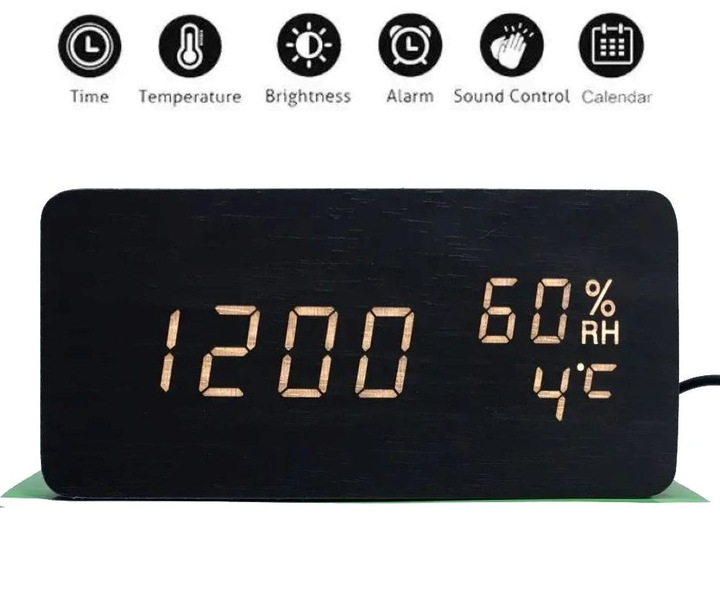 Электронные настольные часы LED Wood clock от сети + от батарейки (с .