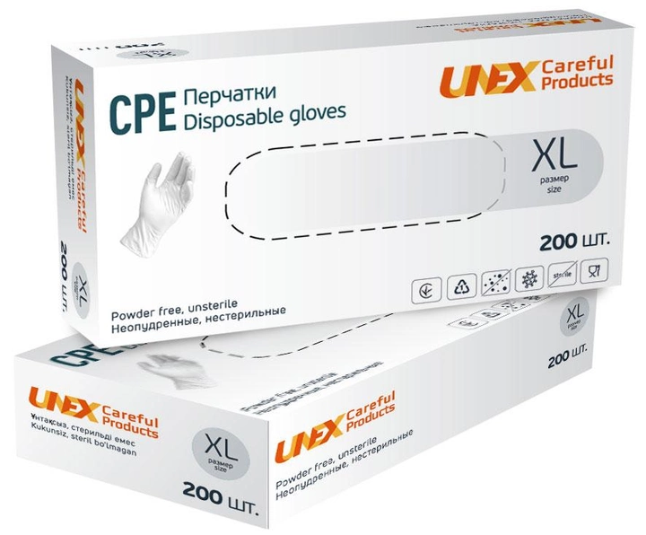 Рукавички CPE XL прозорі Unex неопудрені 200 шт/уп. - зображення 1