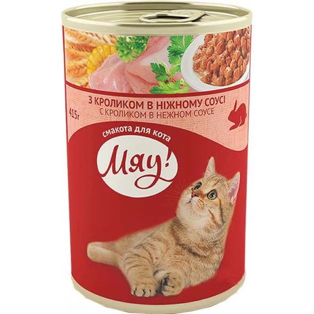 Вологий корм для соусу дорослих котів МЯУ 415 г - кролик - Фото 1 Вологий корм для соусу дорослих котів МЯУ 415 г - кролик - изображение 1