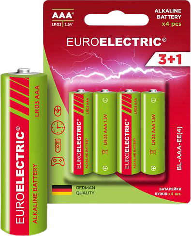 Батарейки щелочные Euroelectric AAA LR03 1.5 V blister 4 шт (BL-AAA-EE(4)) - Фото 1 Батарейки щелочные Euroelectric AAA LR03 1.5 V blister 4 шт (BL-AAA-EE(4)) - изображение 1