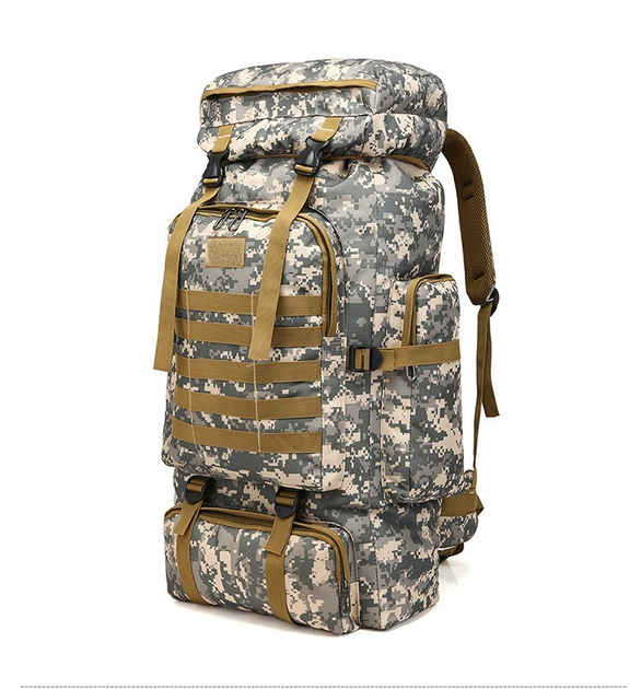 Рюкзак тактический армейский дорожный для кемпинга камуфляжный серый 80 литров - изображение 2