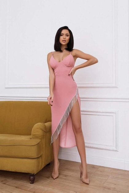 Сексуальное нарядное розовое платье с бахромой их камней FashionYouWant M розовый 43442200 
