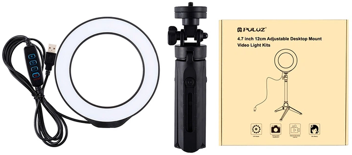 Кільцева USB LED-лампа Puluz PKT3058B 4.7" + штатив 12 см - зображення 2