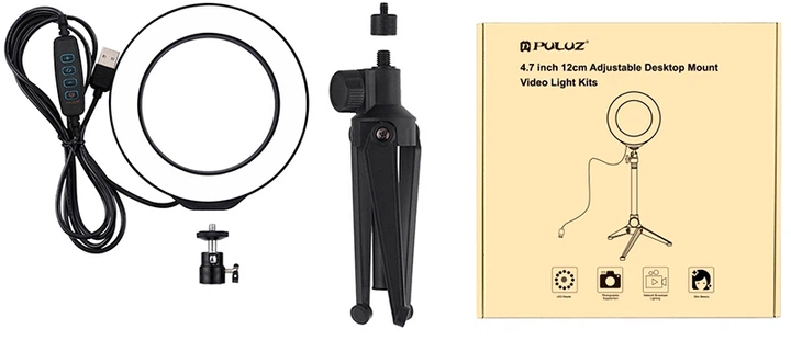Кільцева USB LED-лампа Puluz PKT3031 4.7" + настільний штатив - зображення 2