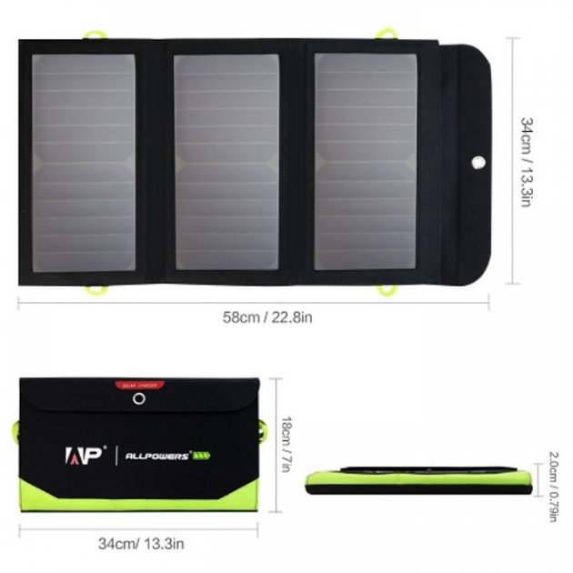 Портативная солнечная панель Allpowers 21W 10000 mah AP-SP-002-BLA встроенный power bank USB Type-C - изображение 2