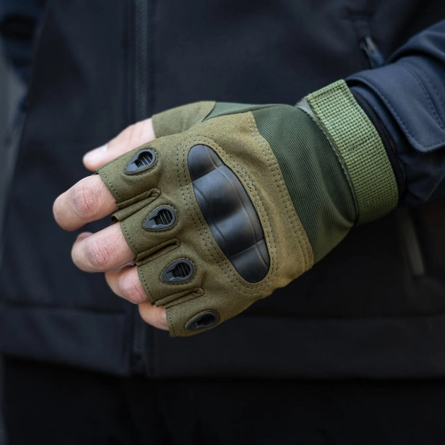 Тактичні рукавички, безпалі, з накладкою, хакі XL - зображення 2