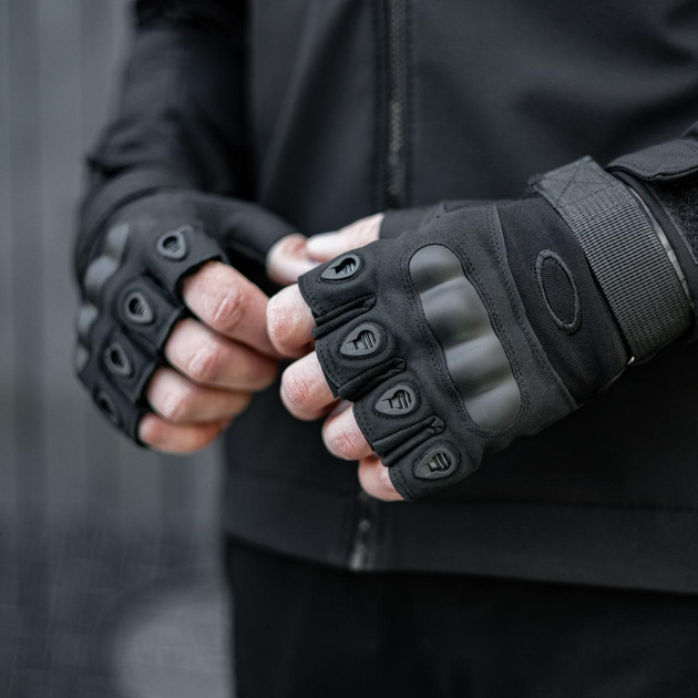 Тактические перчатки, беспалые, с накладкой, Черные XL - изображение 1