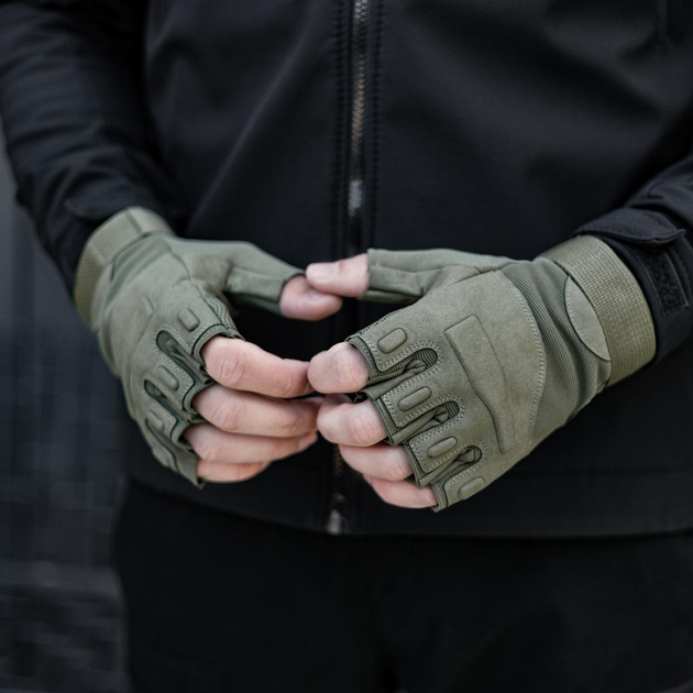 Тактичні рукавички, безпалі, без накладки, Олива M - зображення 1