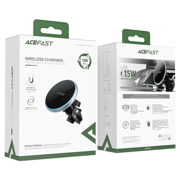 Автомобільний тримач ACEFAST D3 magnetic wireless charging car holder for air vent 15W Black - Фото 7 Автомобільний тримач ACEFAST D3 magnetic wireless charging car holder for air vent 15W Black - зображення 7