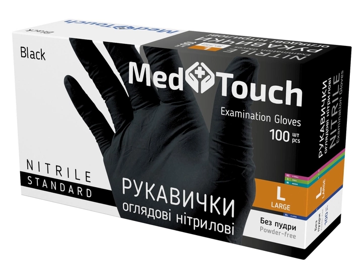 Нітрилові рукавички MedTouch розмір L 50 пар\100 шт неопудрені чорні - зображення 1