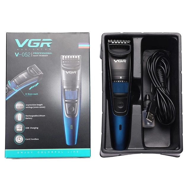 Машинка триммер для стрижки волос и бороды аккумуляторная с насадками VGR USB 5W Blue (V-052) - изображение 12