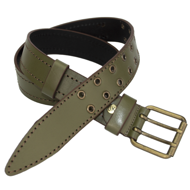 Ремень мужской кожаный хаки JK-4074 green (120 см) - изображение 4