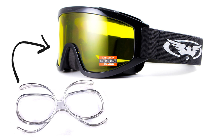 Захисні окуляри маска Global Vision Windshield Yellow AF жовті (є можливість купити інші кольори лінз) з діоптрійною вставкою - зображення 1