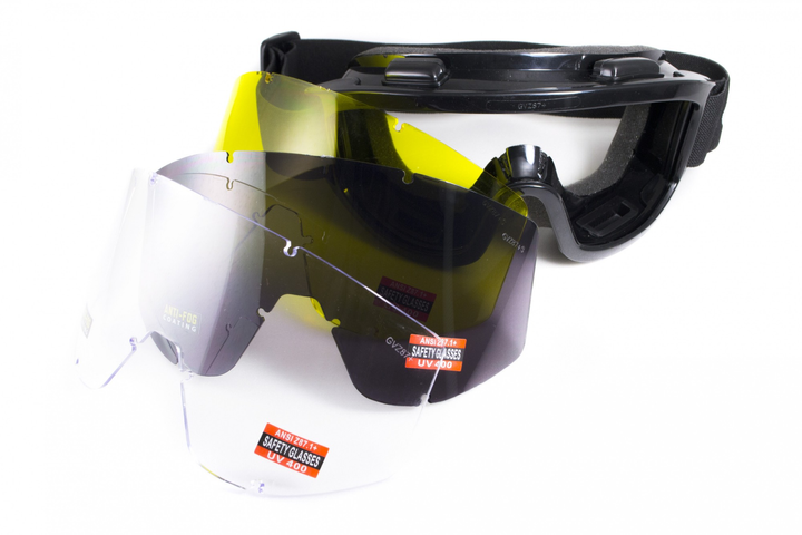 Защитные очки маска со сменными линзами Global Vision Windshield 3Kit AF (желтая + прозрачная + серая) - изображение 2