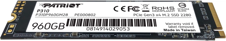 Dysk SSD Patriot P310 960 GB M.2 2280 NVMe PCIe 3.0 x4 3D NAND TLC (P310P960GM28) - Zdjęcie 3 Dysk SSD Patriot P310 960 GB M.2 2280 NVMe PCIe 3.0 x4 3D NAND TLC (P310P960GM28) - obraz 3