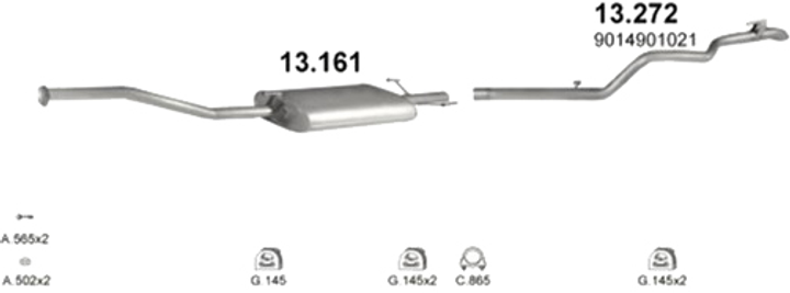 Глушитель POLMO Mercedes Sprinter 212D 95- 2.9D (13.161)-(850267) (Polmo-13.161) - изображение 2