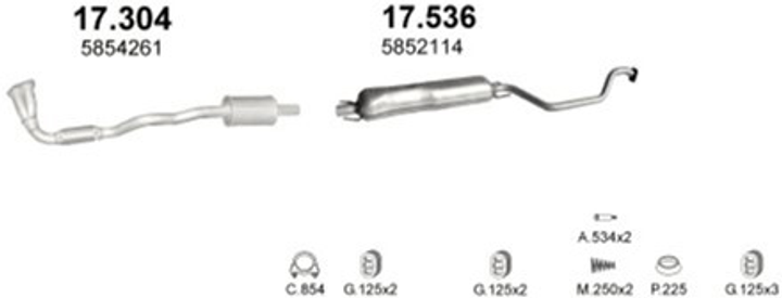 Глушник POLMO Opel Zafira 1.6i-16V/1.8i-16V kat 99- (17.536)-(850294) (Polmo-17.536) - зображення 2